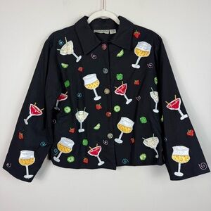 Pushpa Vintage Embroidered Cocktail Black Jacket Womens Small Embellished Lined